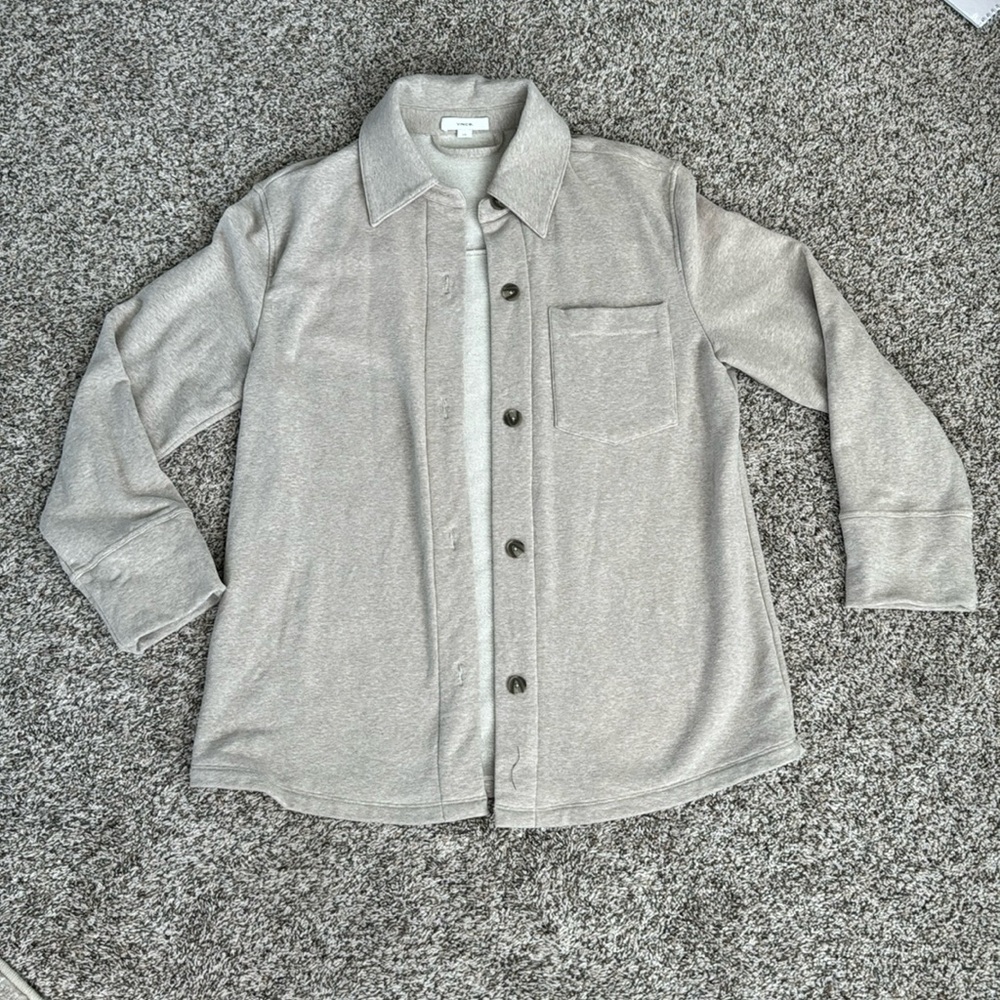 VINCE Stretchy Sweatshirt-Material Structured Shacket (shirt jacket)